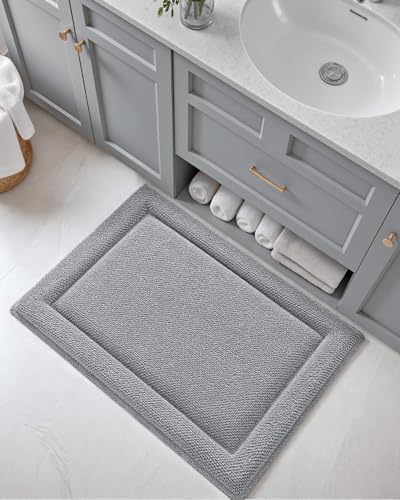 DEXI Memory Foam Bath Mat 24x17, Thick Chenille Bathroom Rug, Light