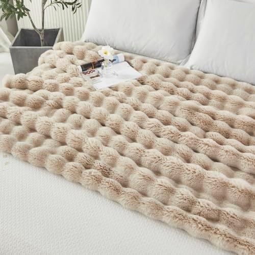 PERFEMET Faux Fur Plush Throw Blanket, 50x60 Inches, Camel