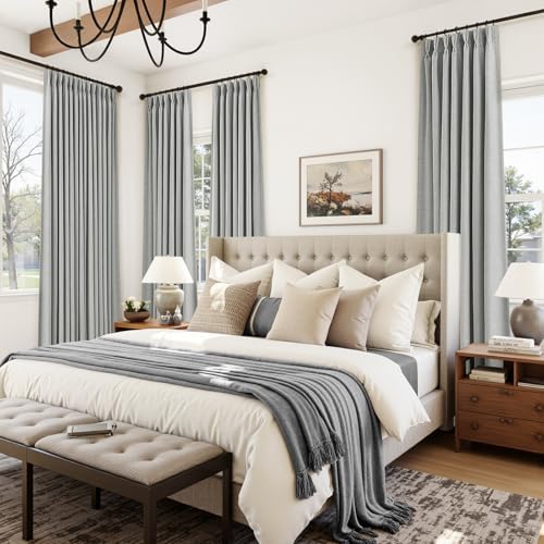 Naturoom 100% Blackout Linen Pinch Pleat Curtains 108 Inch 9FT Light