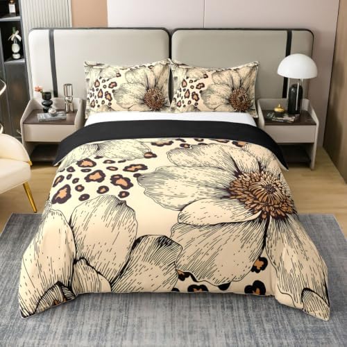 Feelyou Leopard Print Duvet Cover 100% Cotton Queen Size