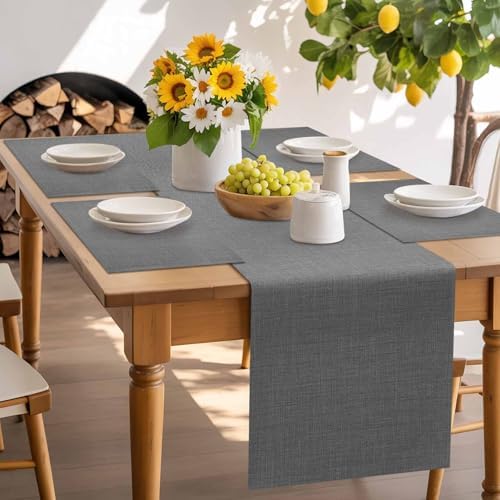 Placemats Set of 8, Classic Solid Gray Washable Table Mats for Dining
