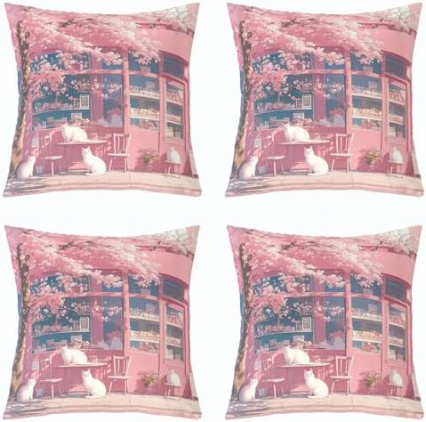jejeloiu Pink Cherry Blossoms Throw Pillow Covers Set of
