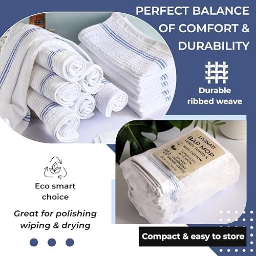 White Cotton Bar Towels For Kitchen - Rags For Bartenders - Bulk