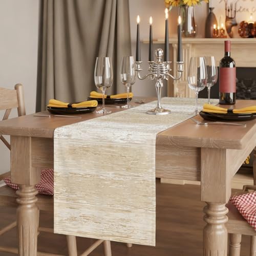Beige Planks Dining Table Runner Farmhouse Vertical Wood Grain 13x108
