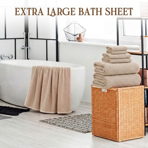 Peryiter 6 Pcs Oversized Bath Towels Set for Adult, Microfiber, Khaki