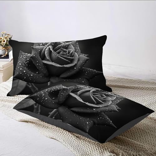 Realistic Dewdrop Rose Duvet Cover King 3Pcs, Breathable Microfiber