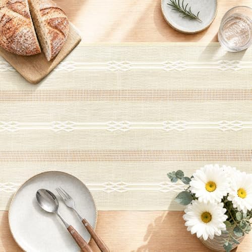 Rustic Linen Farmhouse Table Runner, Woven Boho Table Runner 13" ×