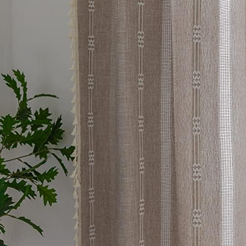 Deeprove Boho Curtains 84 Inches Long for Bedroom, Taupe Cotton Linen