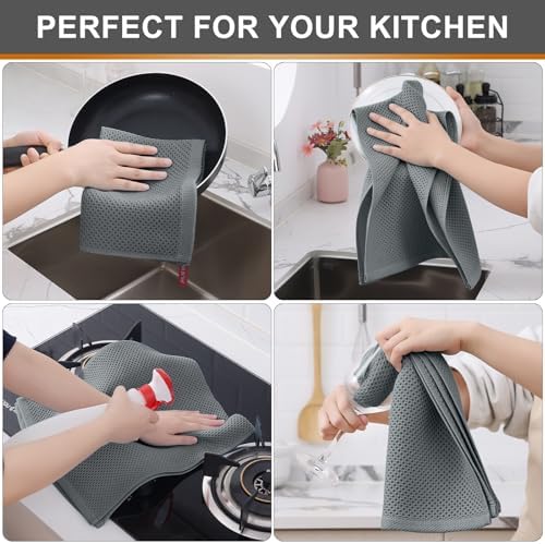 Kitinjoy 100% Cotton Waffle 4-Pack Kitchen Towels, 13" x 28", Grey