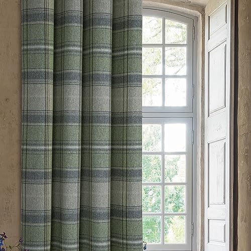 always4u Woolen Look Plaid Curtains Modern Window Panels Green Check