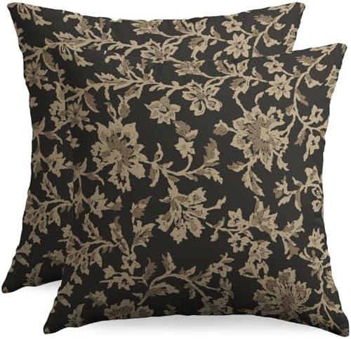 Dark Grey Vintage Floral Pillow Covers 18x18 Set of 2 Flower Botanical