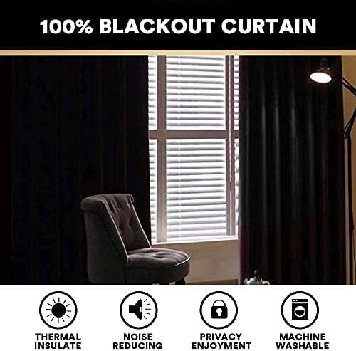 PrinceDeco 100% Black Out Curtains 63 Inch Length,Thermal Insulated