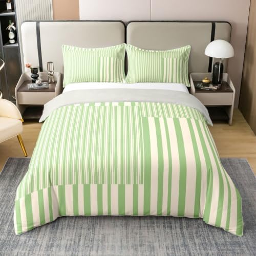 Erosebridal Green Beige Striped King 100% Cotton Duvet Cover All