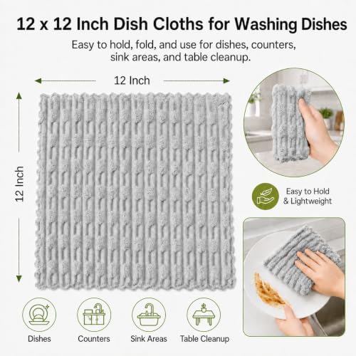 kimteny Microfiber Dish Cloths for Washing Dishes 24 Pack, Light Grey