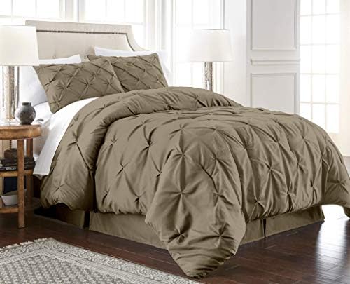 Pinch Pleated Duvet Cover with Zipper Closure and 2 Pillow Shams 100%