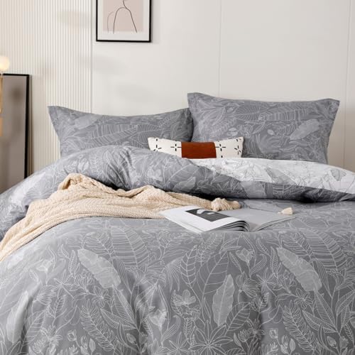OAITE Queen Duvet Cover Set 3pcs 100% Cotton Grey Forest
