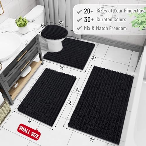 Arotive Luxury Chenille Bathroom Rugs Set 2 Piece, 36x24+24x16, Black