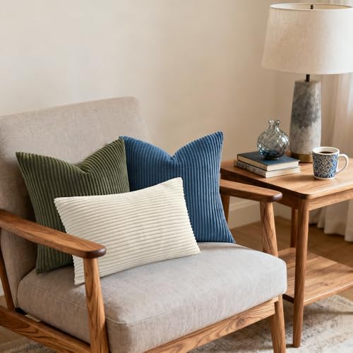 Mecatny Corduroy Fall Throw Pillow Covers 22x22 Set of 2 Olive Green