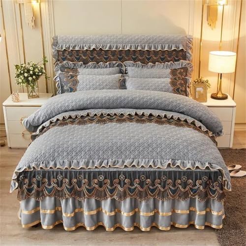 Duvet Cover Set For Adults Quilted Fleece Lace Winter Warm Room Decor