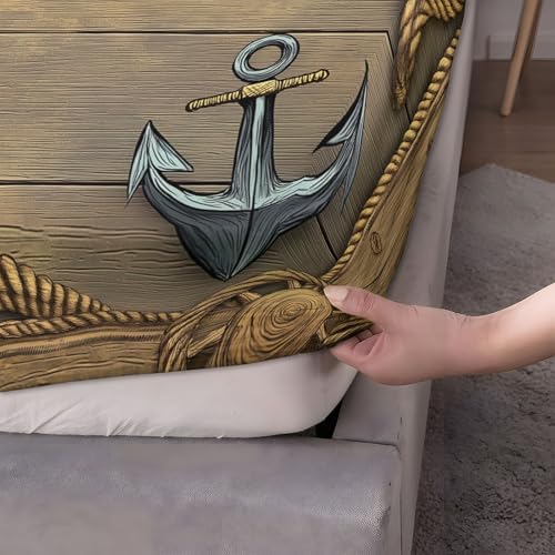 Fitted Sheet 3 Pieces Twin XL Size Retro Boat Hook Wood GrainBrown