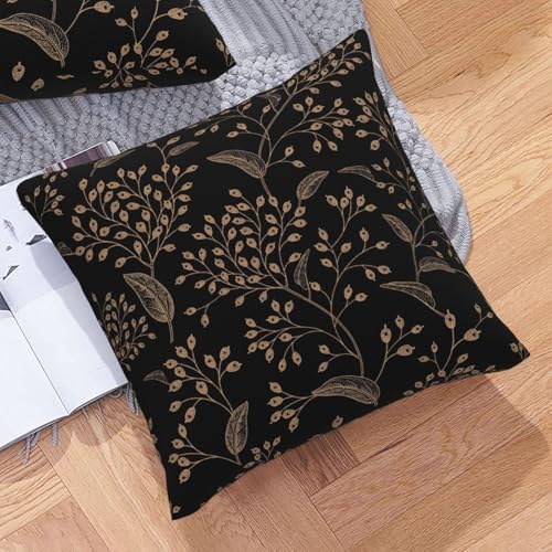Boho Flowers Throw Pillow Covers 20x20 Inch Set of 2 Black Gold Floral