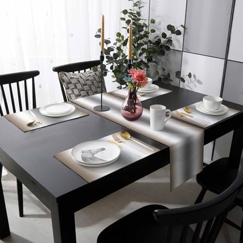 Abstract Table Runner and Placemats Set of 4 Gradient Brown White Gray