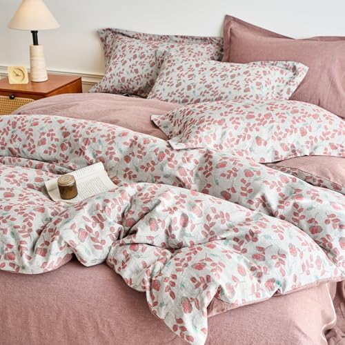 mixinni King Size Jacquard Duvet Cover Set – 100% Washed Cotton Floral