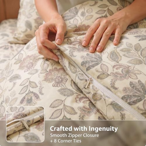 100% Cotton Duvet Cover Queen Size – Vintage Garden Botanical Bedding