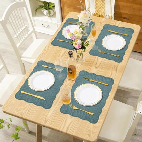 MABOZOO 100% Cotton Quilted Placemats Set of 6,Washable Cloth Table