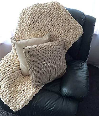 Chunky Knit Throw Blanket Chenille Yarn Soft Cozy Bulky Knitted