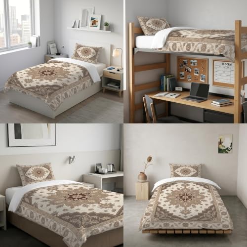 Beige Retro Boho Duvet Cover Queen Size,Quilt Cover 90"x90" with
