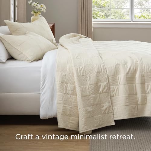 Bedsure PureWoven 100% Cotton Quilt Set, Checker, Queen Comforter