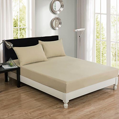 DaDa Bedding Luxury Soft Cotton Fitted Sheet w/Pillow Cases - Neutral
