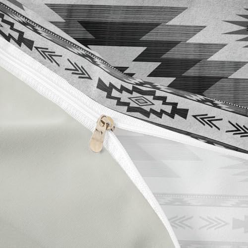 Gray Tribal Plaid Duvet Cover,Southwestern Style Ethnic Grid Bedding
