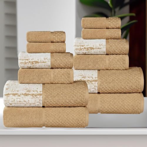 SUPERIOR Cotton Bathroom Towel Set, Plush Absorbent, 12 Piece, Bronze