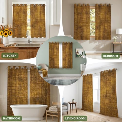 Gold Brown Sheer Curtains 96 Inch Length 2 Panels Set Farmhouse Linen