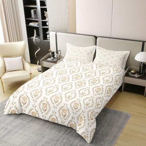 Feelyou Floral Duvet Cover 100% Cotton Queen Size