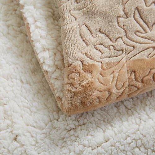 Tache Elegant Embossed Sherpa Bed Throw Blanket (Beige, 63 x 87 Inch)