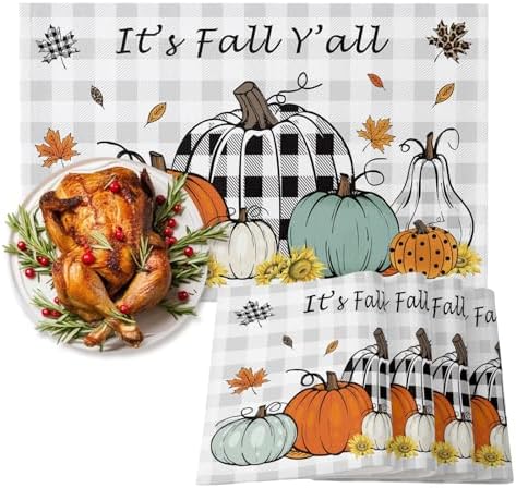 Fall Grey Placemats Set of 8,Cotton Linen Fabric Place