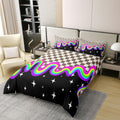 Feelyou Brown Grid Duvet Cover 100% Cotton King Size Geometric Bedding
