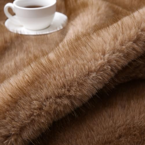 MERRYLIFE Luxury Plush Faux Fox Fur Throw Blanket for Bed Pale Brown