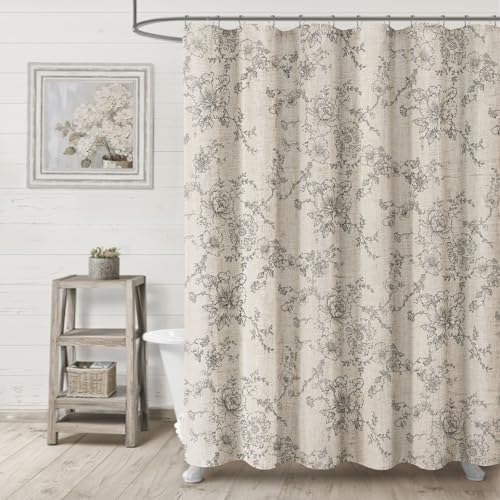Farmhouse Floral Vintage Shower Curtain for Bathroom, Grey and Tan