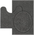 Bathroom Rugs 3 Sets, Non Slip Washable Chenille Bath Mat, Charcoal