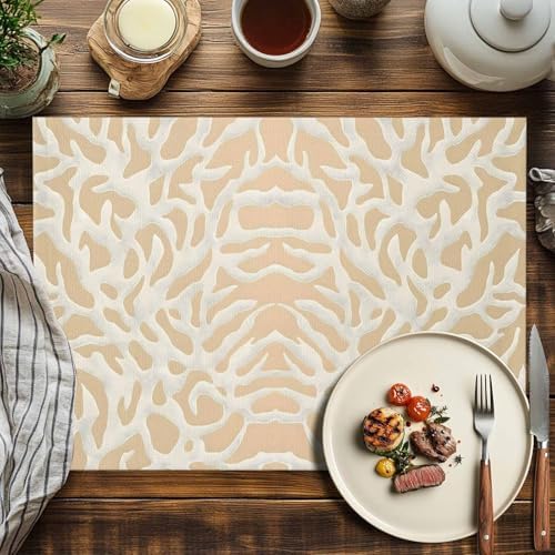 Placemats Set of 6, Beige Geometric Cotton Linen Place Mats, Modern