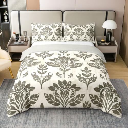 Feelyou Boho Vintage Floral Duvet Cover 100% Cotton Queen Size Boys