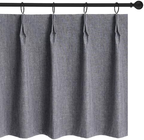 WdFour Pinch Pleated Curtains, Full Blackout Linen Look Window