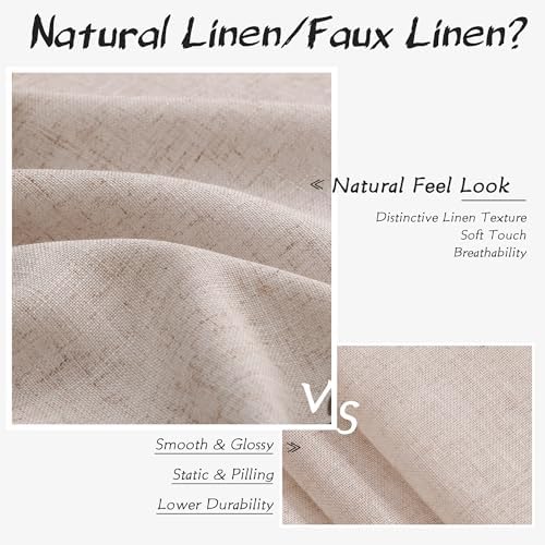 Joywell Linen Curtains 84 Inches Long for Living Room Hook Belt