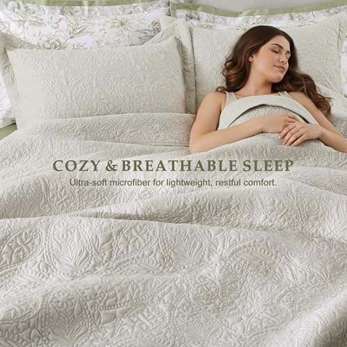 WDCOZY Paisley Quilt Set King Size, Light Beige Matelasse Lightweight