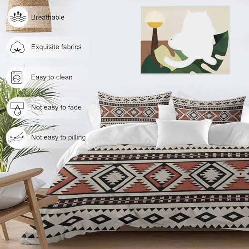 Beige Boho Bedding Duvet Cover Queen Size - 1 Quilt Cover 90x90 Inches