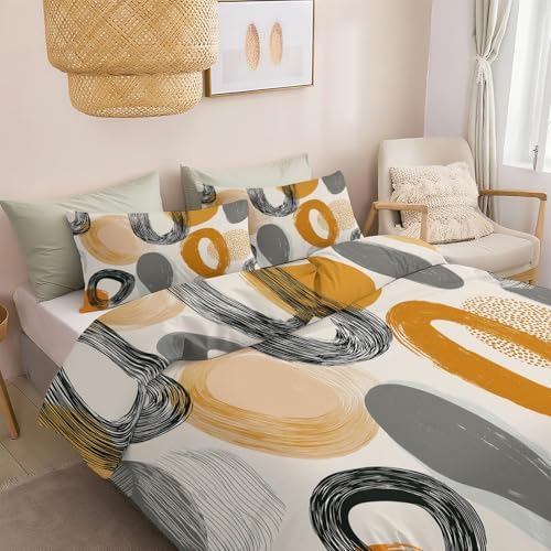 Abstract Geometric Neutral Color Circles Duvet Cover Set King 3 Pieces